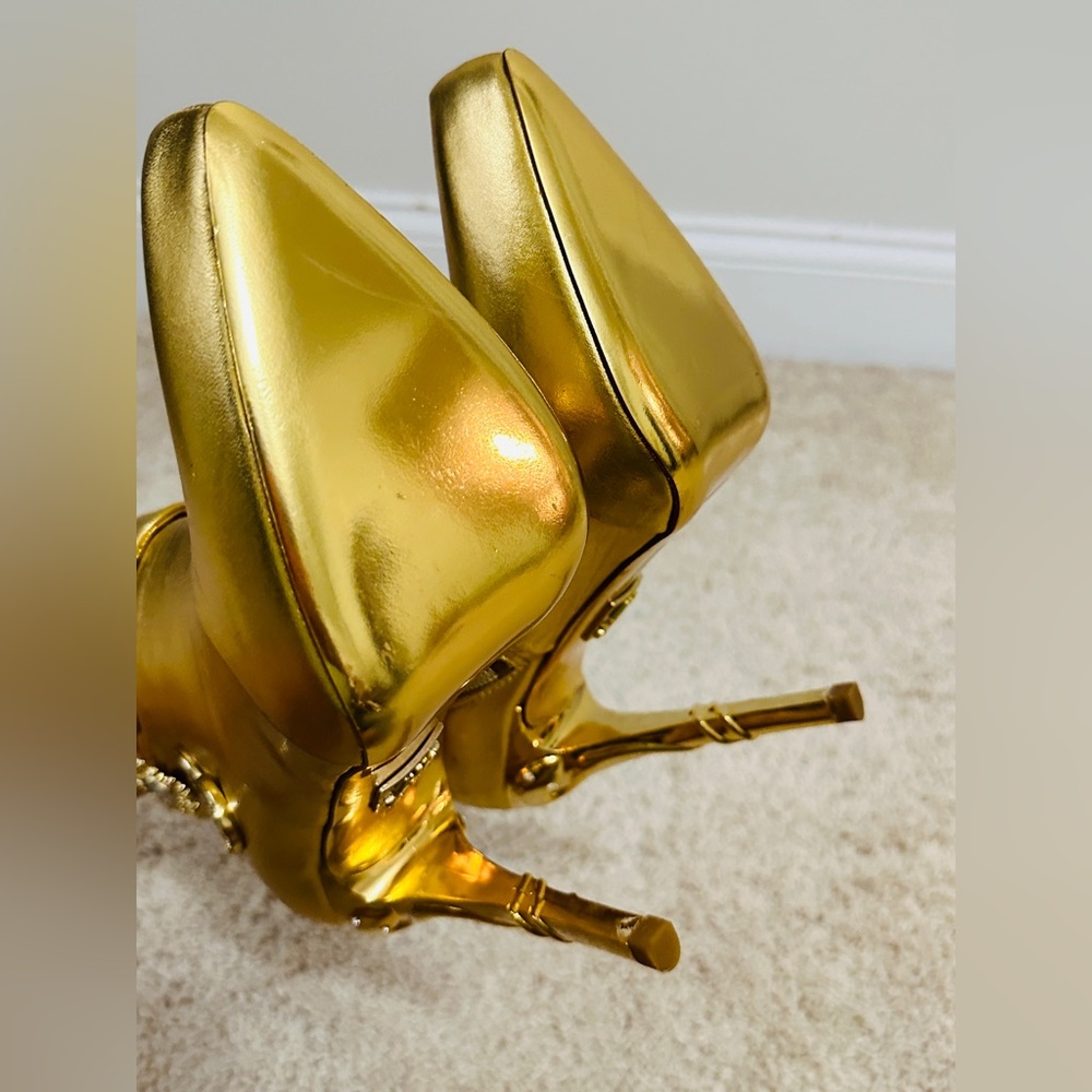 Gorgeous Anna Dello Russo Gold Genuine Leather Ankle Boots Size 40 NWOT - Picture 7 of 17